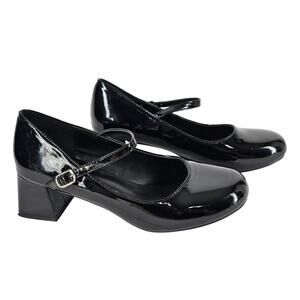 CIDER WOMEN'S BLACK PATENT LEATHER CHUNKY 2" HEEL MARY JANE SHOES SIZE 39 US 8.5